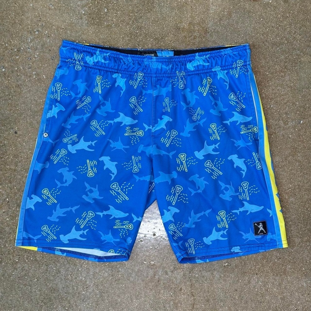 Lacrosse Unlimited Hammerheads Shorts Mens M Blue Shark Graphic Y2K Athletic